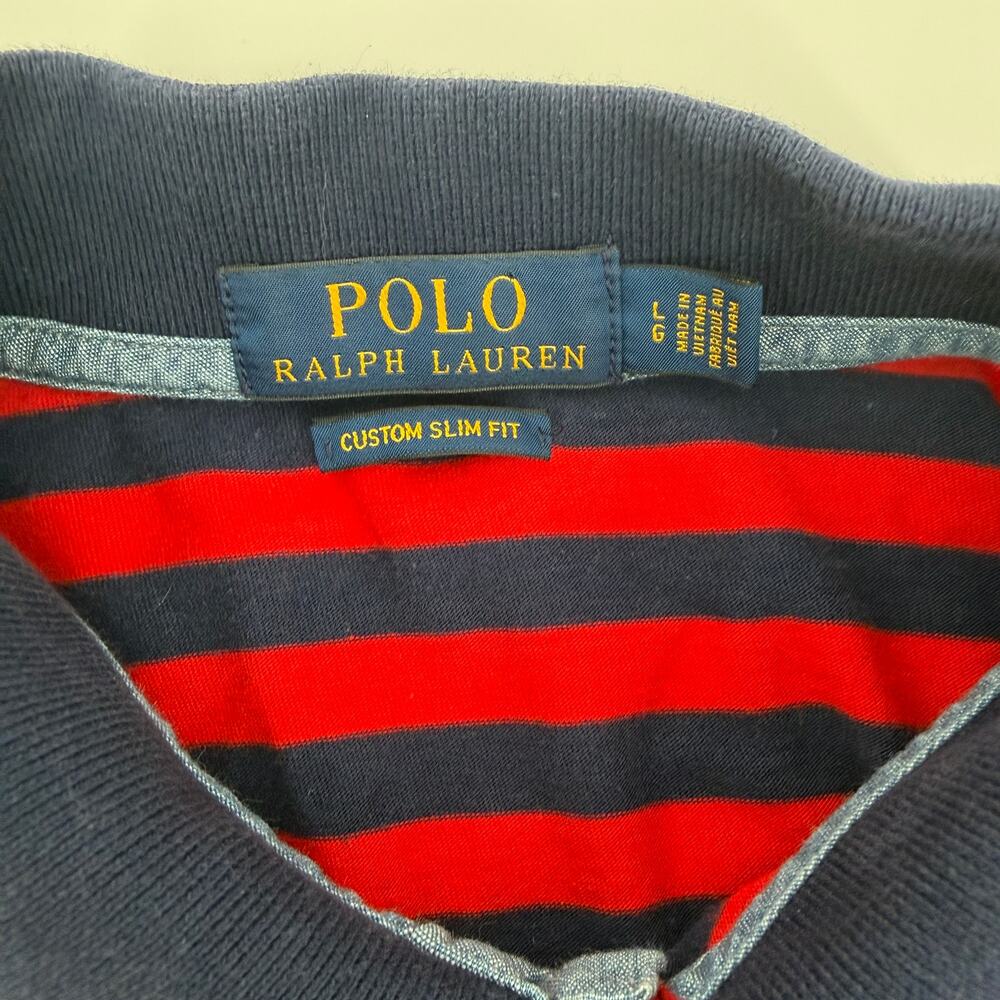 Polo by Ralph Lauren Red Blue Striped Short Sleeve Polo Shirt Custom Fit L Large - Picture 4 of 7
